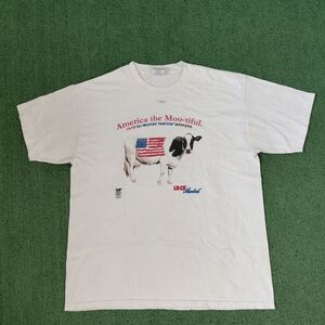 VINTAGE America The Moo-tiful Laco Cow USA Promo T Shirt Size XL